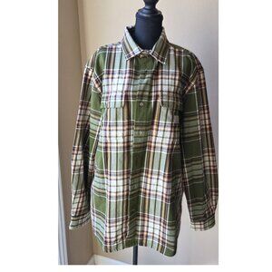 Carhartt Green Plaid Flannel Work Shirt Button Front Long Sleeve